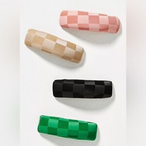 Anthropologie Checkered Barrettes Set of Three  NWT